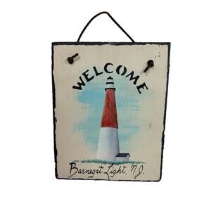 Painted Slate Wall Hanging "Welcome Barnegat Light, NJ" Lighthouse 10" x 8"